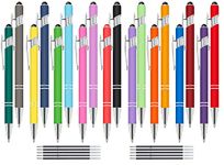 18pcs Ballpoint Pens with Stylus Tips, 1.0mm Black Ink Metal Pen Stylus with 10pcs Refills, Premium 2 in 1 Stylists Ballpoint Pens, Comfortable Writing Pens for Touch Screen, Students (18 Colors)