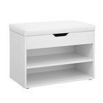 VASAGLE Shoes Storage Bench, Shoes Rack with Folding Padded Seat, Shoe Organizer with 2 Shelves, 60 x 30 x 44 cm, White LHS20WT