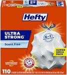 Hefty Ultra Strong Trash Bags (Scent Free, Tall Kitchen Drawstring, 13 Gallon, 110 Count) – Fits All Simplehuman Size J Cans