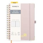 POPRUN Spiral Bullet Dotted Journal Notebook, [A5-5.75'' x 8.25''] - 120 GSM Thick Paper, 144 Numbered Pages, Hardcover for Men & Women with Pocket, Index Tabs, 8 Perforated Sheets, Light Pink