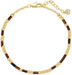 MEVECCO Gold Morse Code Bracelet for Women 18K Gold Plated Tiger Eye Stone Mixed Bracelets Handmade Gold Custom Morse Code Chain Bracelet Stack Jewelry Gifts