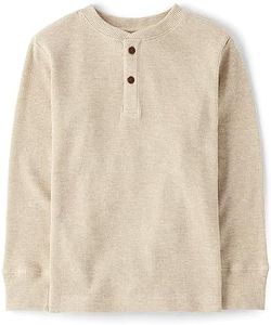 The Children's Place Boys' Long Sleeve Thermal Henley Shirt, Straw, Medium