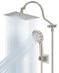 Hibbent 12'' All Metal Shower Head, High Pressure Rainfall Shower Head/Handheld Showerhead Combo/ 12'' Adjustable Curved Shower Extension Arm, 7-Spray, 71'' Adhesive Showerhead Holder, Brushed Nickel