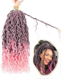 14 Inch 8 Packs Goddess Faux Locs Crochet Hair for Black Women-Ombre Pink,Soft River Locs,Curly Faux Locs With Bohemian Curly Branch,Pre Looped Synthetic Braiding Hair Extensions(14"-8P,T1B/PINK)