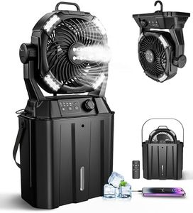 Misting Fan Portable for Outside Patios, Rechargeable Battery Operated Mist fan, Camping Mister Fan With Remote, 4 Spray Outlets, 3 Lights Modes, 4 Timers for Fishing/Golf/Garden/Party/Tent/Beach