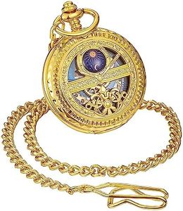 ShoppeWatch Men’s Pocket Watch with Chain | Hand Winding Vintage Gold Pocket Watch | Steampunk Mechanical Movement Pocketwatch | Cosplay Accessory PW222