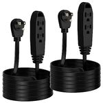 K KASONIC - 6 Feet 3 Outlet Extension Cord 2 Pack - Triple Wire Grounded Multi Outlet, UL Listed 16/3 SPT-3, 13 Amp - 125V - 1625 Watts, Black