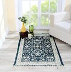 FABANE Handmade Printed Chindi Floor Dhurrie/Rectangular Shape Rugs/Carpet For Living Room/Bedroom/Drawing Room/Hall Home Decor (5 Feet X 7 Feet, Blue)