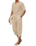 COOFANDY Men's 2 Pieces Linen Set H