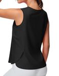 Dragon Fit Lightweight Workout Tank Tops for Women Sleeveless Yoga Shirts Side Split Loose Fit Athletic Tops with Curved Hem Black