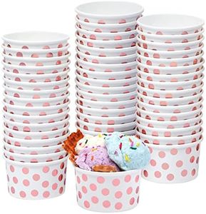 Juvale 50-Pack Paper Ice Cream Cups for Frozen Yogurt, Sundae Bar, Parfaits, Treats, Diners, Restaurants, Bakeries, Disposable Dessert Bowls with Rose Gold Foil Polka Dots (8 oz)