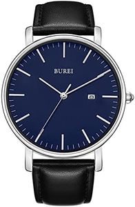 BUREI Reloj de Pulsera clásico para Hombres Estuche Ultra Fino Minimalista Dial analógico con Fecha Movimiento de Cuarzo japonés