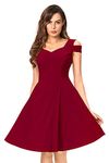 ILLI LONDON Women's Cold Sleeve Skater Standard Length Dress (Maroon, X-Large)