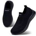 Womens Trainers Slip On Walking Shoes Athletic Running Shoes Casual Lightweight Tennis Sneaker Breathable Sport Gym Fitness Shoes All Black UK 6 /CN 40