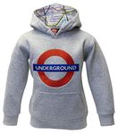 TFL�129K Kids Licensed Chain Stitch Embroidery Underground� Hoodie Grey (11-13)