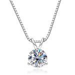 AnuClub Moissanite Pendant Necklace 1CT D Color VVS1 Round Cut Lab Diamond 14K Gold Plated Silver Necklace for Women with Certificate, Sterling Silver, Diamond