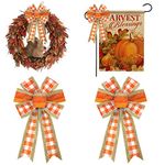 2 Pieces Fall Bows for Wreath, Thanksgiving Wreath Bows White Orange Buffalo Plaid Bows Natural Burlap Bows Bows for Front Door Trees Topper Autumn Thanksgiving Decorations Supplies