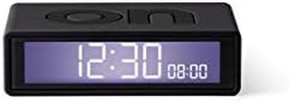 Lexon Flip+ Travel Digital Alarm Clock, Reversible On/Off Faces Small Travel Clock with LCD Display & Touch Sensor Light, Battery Operated, Rubber - Dark Grey