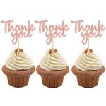 Gyufise 36 Pack Rose Gold Glitter Thank You Cupcake Toppers Thanksgiving Cupcake Picks Decorations for Baby Shower Boys Girls Birthday Party Supplies …