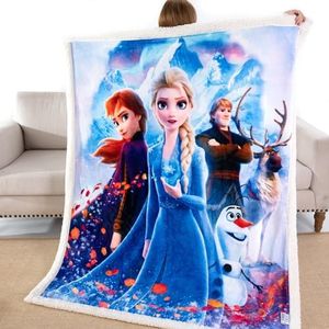 Kids Sherpa Flannel Throw Blanket 50" x 60 inches, Super Soft Cozy Plush Blanket for Indoor and Outdoor Use (Frozen-2, Throw(50'' × 60''))