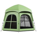 Outsunny Pop Up Tent, Instant Camping Tent with 2 Doors and 4 Windows and Carry Bag, 3000mm Waterproof, for 3-4 People, Green, (Stakes and Ropes Included)