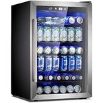 Kismile 4.5 Cu.ft Beverage Refrigerator and Cooler, 145 Can Mini Fridge Glass Door,Digital Temperature Display for Soda, Beer or Wine, Small Drink Dispenser Cooler for Home, Office or Bar(Silver)