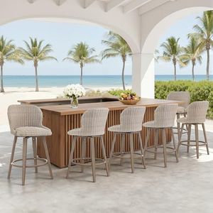 Cozyman Swivel Outdoor Bar Stools Set of 6, 27" Counter Wicker Patio Chair - Waterproof & All-Weather, Boho Coastal Bar Stools with Backrest for Porch,Kitchen Island,Patio,Pool,Apricot