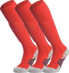 APTESOL Youth Soccer Socks Kids Knee High Team Sport Cushion Sock Women Men Long Tube Cotton Athletic Compression Socks (3-Pair Red,Medium)