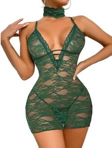 Avidlove Women Babydoll Lingerie Lace Chemise Halter Nightwear Teddy Dress Dark Green