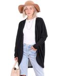 Popana Long Oversized Fall Batwing Waffle Knit Cardigan Sweaters for Women with Pockets Plus Size, Black-2, 3X