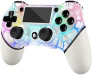AceGamer Wireless Controller for PS4, White Crack Custom Design with RGB Light,1000mAh Battery and 3.5mm Audio Jack, V2 Gamepad Joystick Compatible with PS4/Slim/Pro and Windows PC! (White-Light Up)