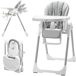 KÜB 3-in-1 Foldable Baby High Chair | Multifunctional Infant High Chairs for Babies and Toddlers | Removable Seat & Tray Easy Clean | 7 Height & 4 Recline Adjustable | 2 Locking Wheels (Grey)