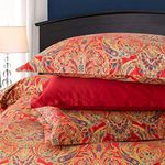Classical Paisley Duvet Cover 3pc Set Bohemian Bedding Boteh Damask Medallion 400TC Egyptian Cotton Sateen Luxury European Traditional Style Bed Linen (Red Gold, King)