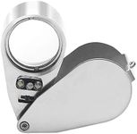 Powcan 40X Loupe Magnifier Full Metal Illuminated Jewelry Loupe Magnifier Portable Pocket Folding Magnifying Glass Jewelers Loupe with LED and UV Light for Jewelry Diamonds Coin Stamp Collection