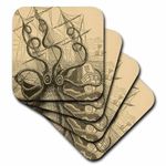 3dRose CST_164907_1 Gigantic Colossal Octopus Sea Monster Kraken. Pierre Denys De Montfort-Soft Coasters, Set of 4