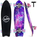 BELEEV Cruiser Skateboards for Beginners, 27 x 8 inch Complete Skateboard for Kids Teens Adults, 7 Ply Canadian Maple Double Kick Deck Concave Skateboard with Skate T-Tool, Galaxy Purple