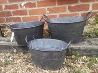 Patio and terrace 3X Vintage Style Grey Zinc Galvanised Metal Garden Flower Planter Tub Pot Bucket