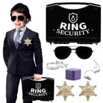 Huwane Ring Security Wedding Ring Bearer Gifts Box Set Include 2 PCS Metal Ring Security Badges, 1 PCS Acoustic Earpiece Tube, 1 PCS Ring Bearer Sunglass, 1 PCS Wedding Ring Box with 2 Rings