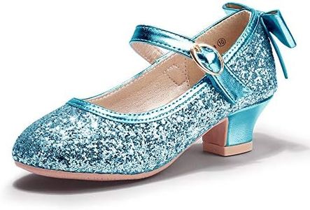 PANDANINJIA Girls Toddler/Little Kid Jada Dress Mary Jane Pumps with Heels Bow Party Wedding Princess Shoes (Blue Sequin, 13 M US Little Kid)