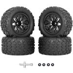 RCMOXETO 12mm Hex RC Tires and Wheels 1/10 Scale RC Truck Buggy Tires PreGlued RC Tires and Rims with Foam Inserts for Traxxas Rustler VXL Stampede Redcat Volcano EPX Pro Blackout XTE Etc 4PCS