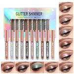 10 Colors Glitter Liquid Eyeshadow Set Metallic Glitter Shimmer Smokey Eye Looks Waterproof Long Lasting Quick-Drying Sparkling Eye Shadow (#A 10 Colors)