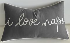 EURASIA DECOR I Love Naps 12x20 Embroidered Decorative Lumbar Accent Throw Pillow Cover-Dark Grey