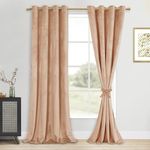 DWCN Blush Beige Velvet Curtains 84 inches Long - Room Darkening Tieable Grommet Curtains & Drapes Super Warm Soft Texture Drapes for Bedroom/Living Room/Farmhouse Style Decor W52 x L84, Set of 2