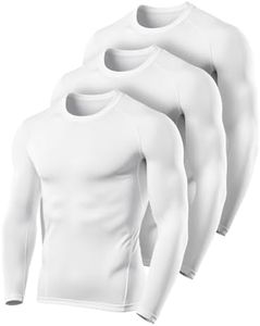 3 Pack Men's Compression Shirts Long Sleeve Athletic Base Layer Running Top UV Sun Protection Outdoor Work Out Shirts White Medium