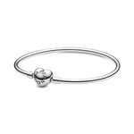 Pandora Moments Women's Sterling Silver Heart Clasp Bangle Bracelet for Charms, Size 21, No Box