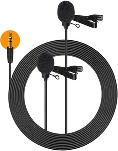 Lavalier D02 Microphone double tête omnidirectionnel 6 m avec protection contre le vent TRS/TRRS 3,5 mm pour smartphone, PC, appareil photo, caméscope DSLR