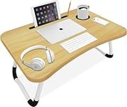 Blisswood Laptop Bed Table, Lap Standing Desk For Bed and Sofa Breakfast Bed Tray, Portable Lap Table Folding Laptop Tray With Handle & Cup Holder, Notebook Stand For Reading Writing Working, Wooden