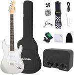 AODSK Electric Guitar with Amp Beginner Kit 39 Inch Solid Body Full Size,All Accessories,Digital Tuner,Six Strings,Four Picks,Tremolo Bar,Strap,Gig Bag,Starter kit (White-SSS)