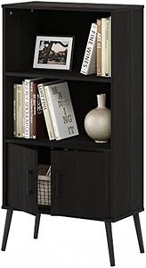Furinno Claude Mid Century Style Accent Wooden Leg Bookcase Cabinet with Storage Organizer Shelves, Espresso
