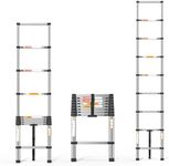 8.5FT Telescoping Ladder Stainless Steel Extension Ladder with Locking Mechanism and Non-Slip Feet Multi-Purpose Collapsible Ladder for Household and Outdoor Working 330 lb Capacity